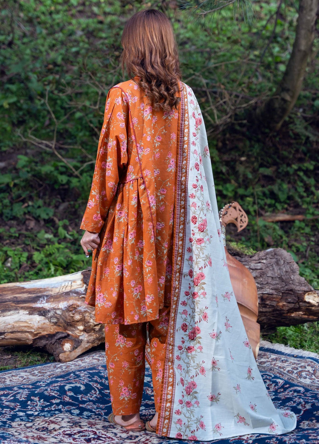 Narmin by Narkins Printed Unstitched Khaddar Suit 3 Piece Tangerine - 3146 - Winter Collection