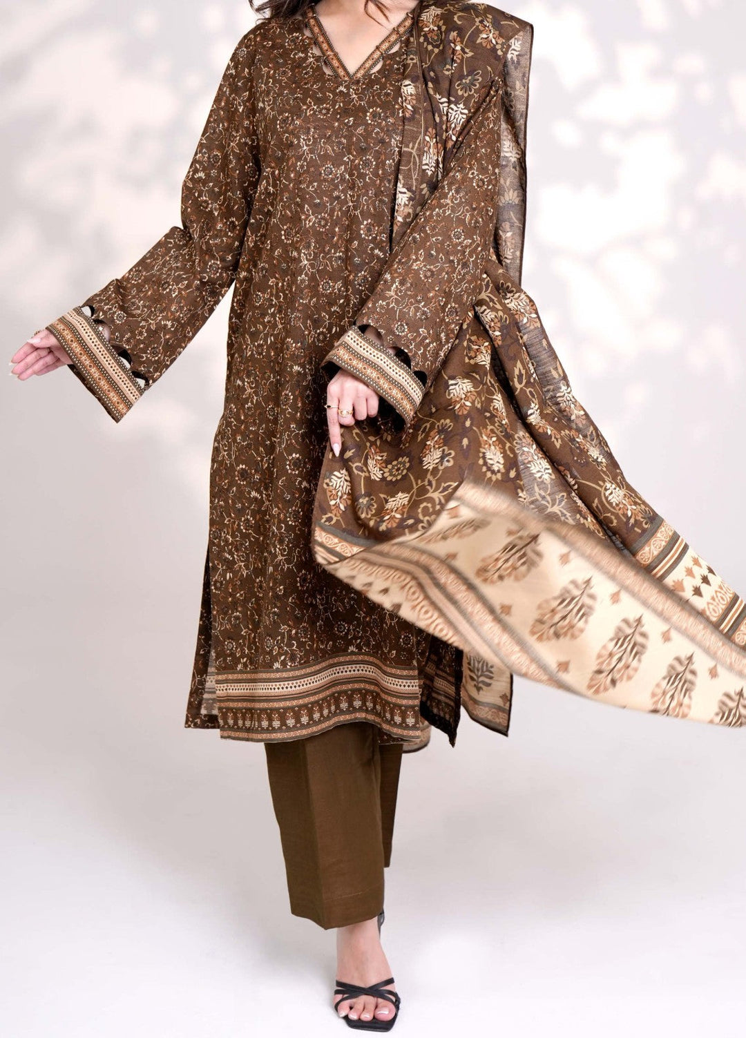 RAW UMBER - Printed Unstitched Khaddar Suit (3 Piece) 3166