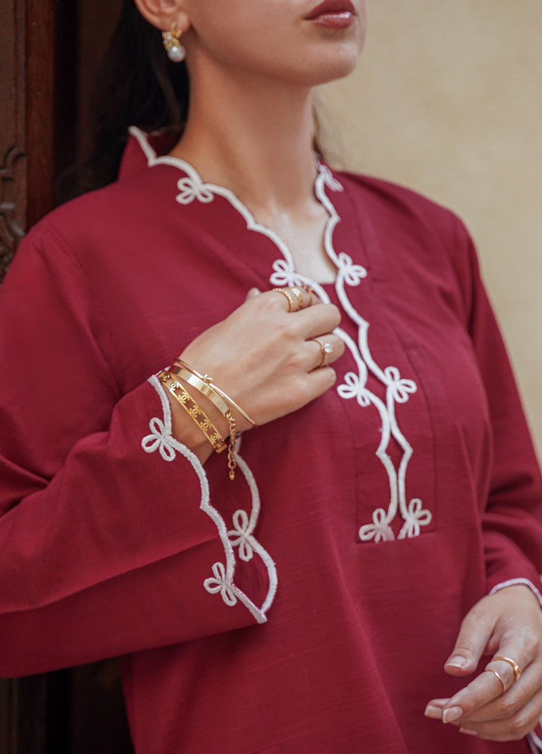 Ombrella Women Pret Embroidered 2 Piece Ethereal In Red - Winter Collection