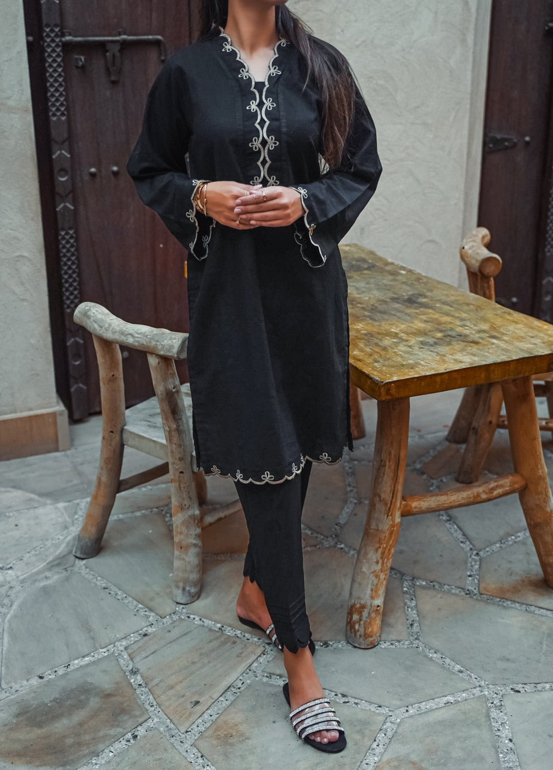 Ombrella Women Pret Embroidered 2 Piece Ethereal In Black - Winter Collection