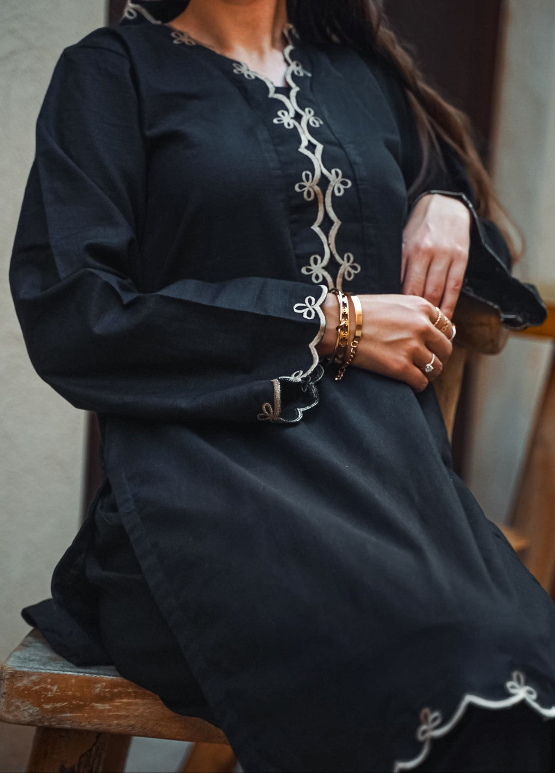 Ombrella Women Pret Embroidered 2 Piece Ethereal In Black - Winter Collection