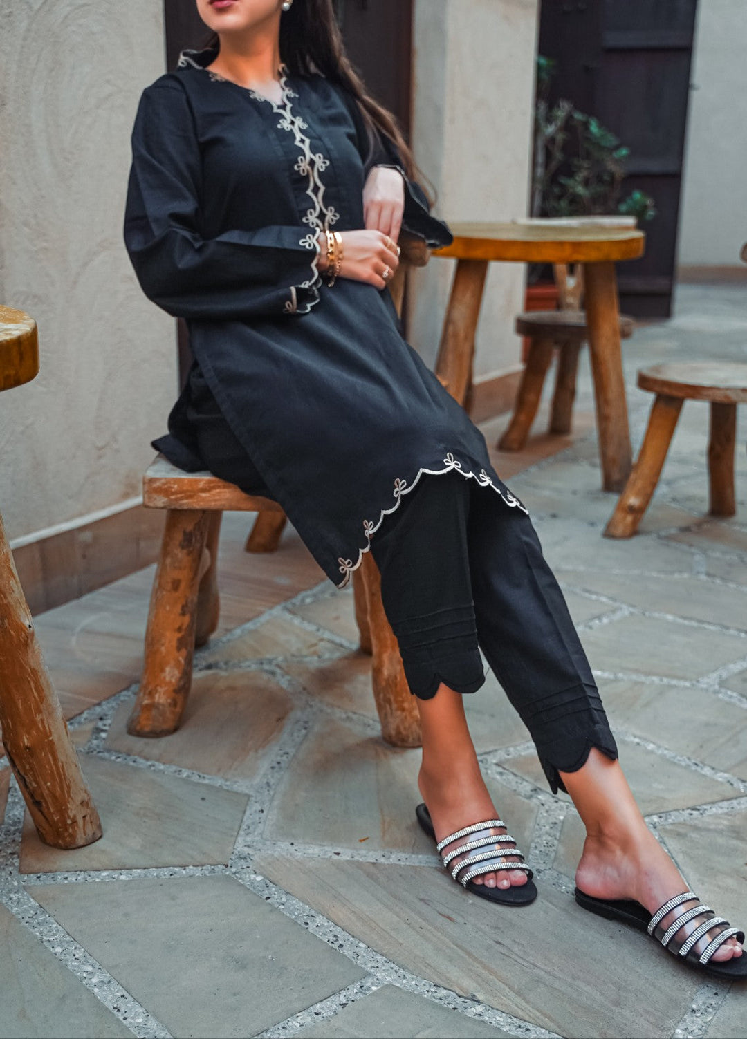 Ombrella Women Pret Embroidered 2 Piece Ethereal In Black - Winter Collection