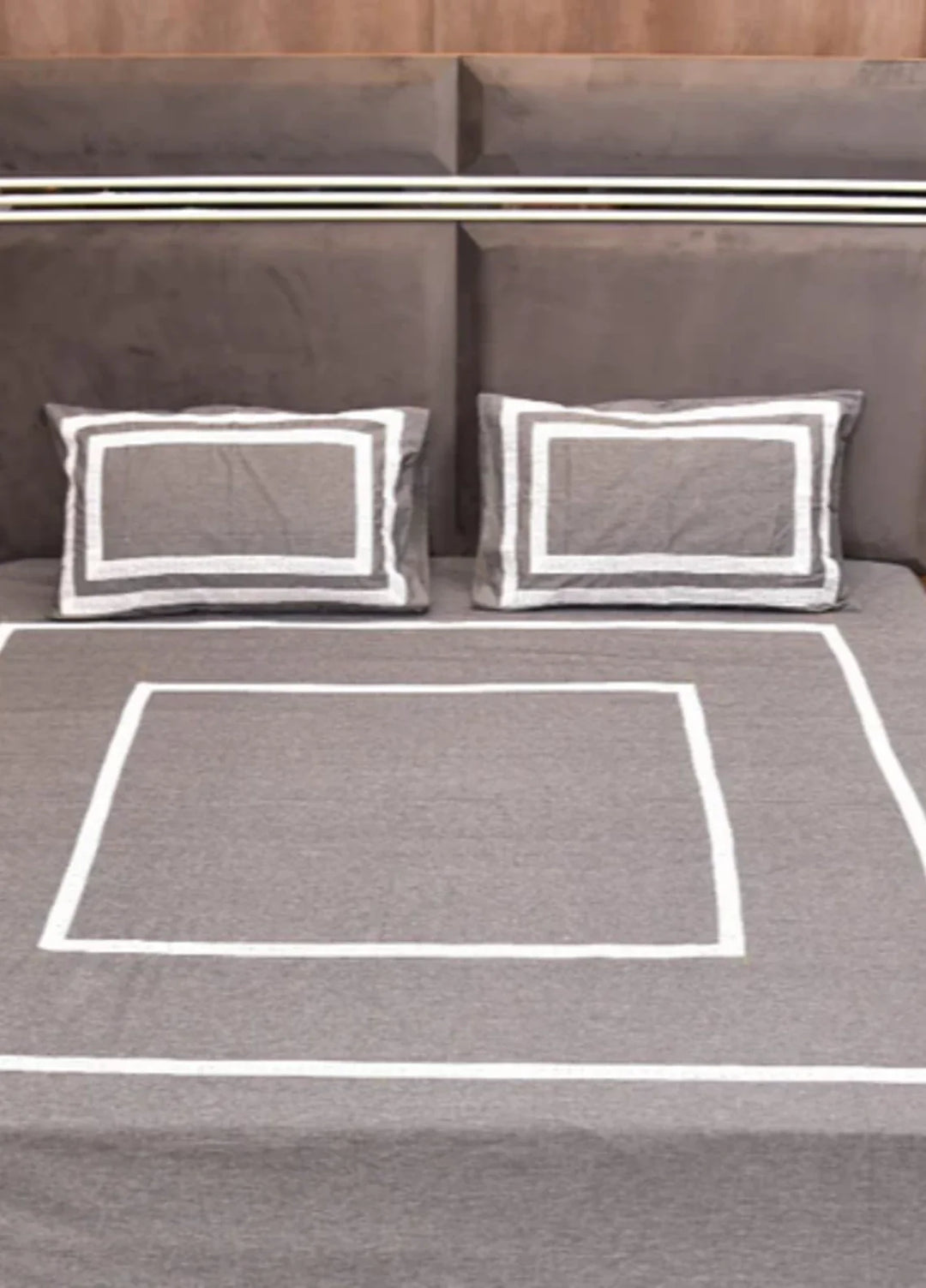 Innovative Official Lacework Hand work Denim Shamray Cotton Bedsheet Set with 2 Pillows Covers - Wedding Collection