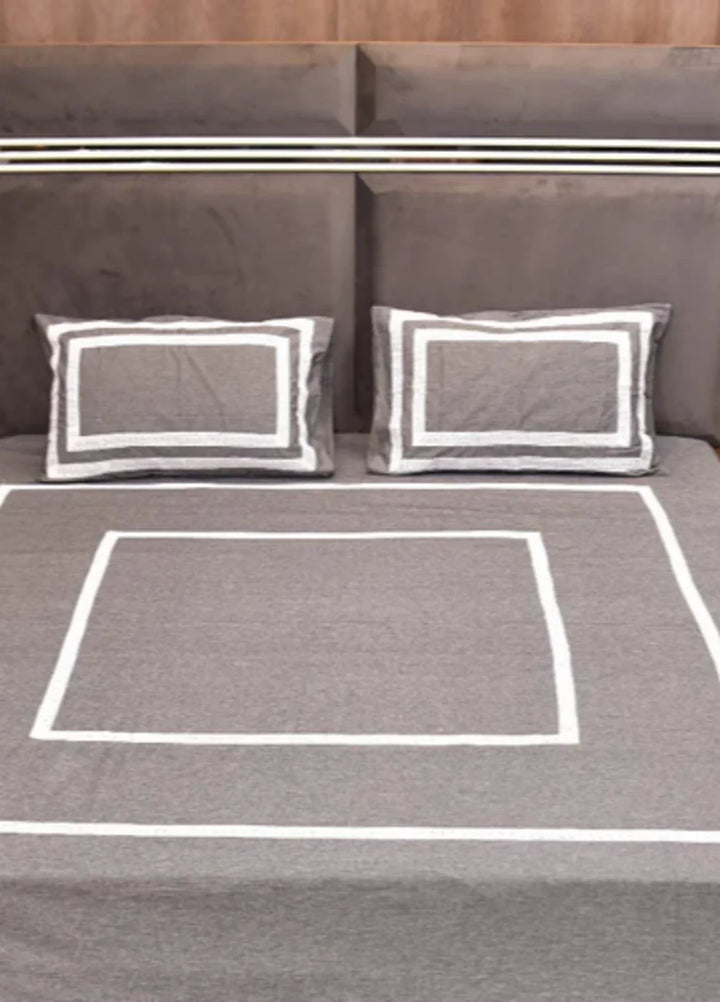 Innovative Official Lacework Hand work Denim Shamray Cotton Bedsheet Set with 2 Pillows Covers - Wedding Collection