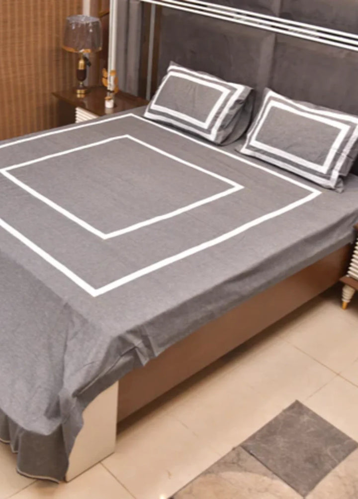 Innovative Official Lacework Hand work Denim Shamray Cotton Bedsheet Set with 2 Pillows Covers - Wedding Collection