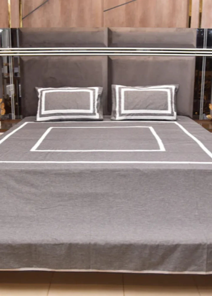 Innovative Official Lacework Hand work Denim Shamray Cotton Bedsheet Set with 2 Pillows Covers - Wedding Collection