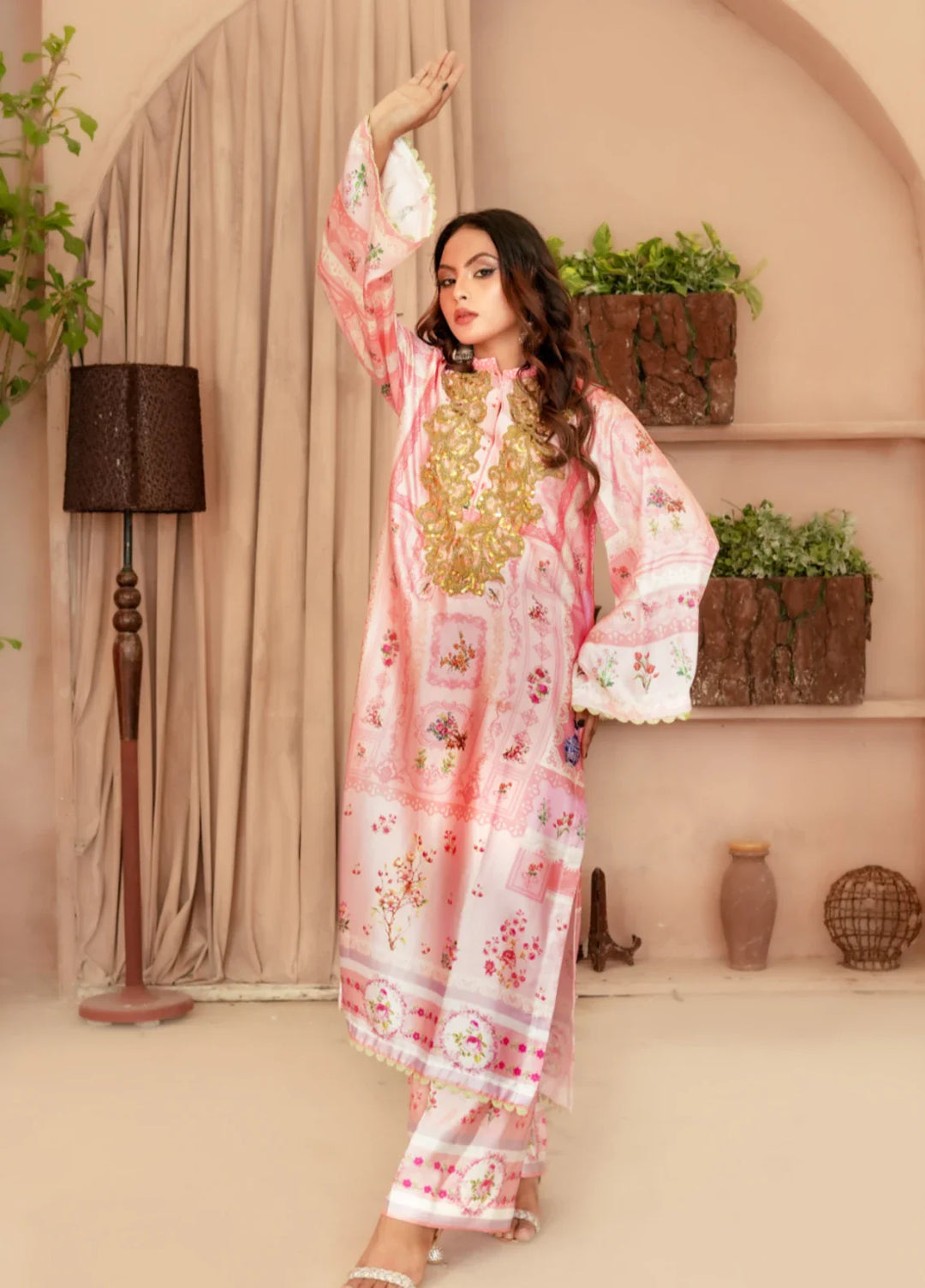 Blushy Rose - Embrioded Malai Silk 2pc suit