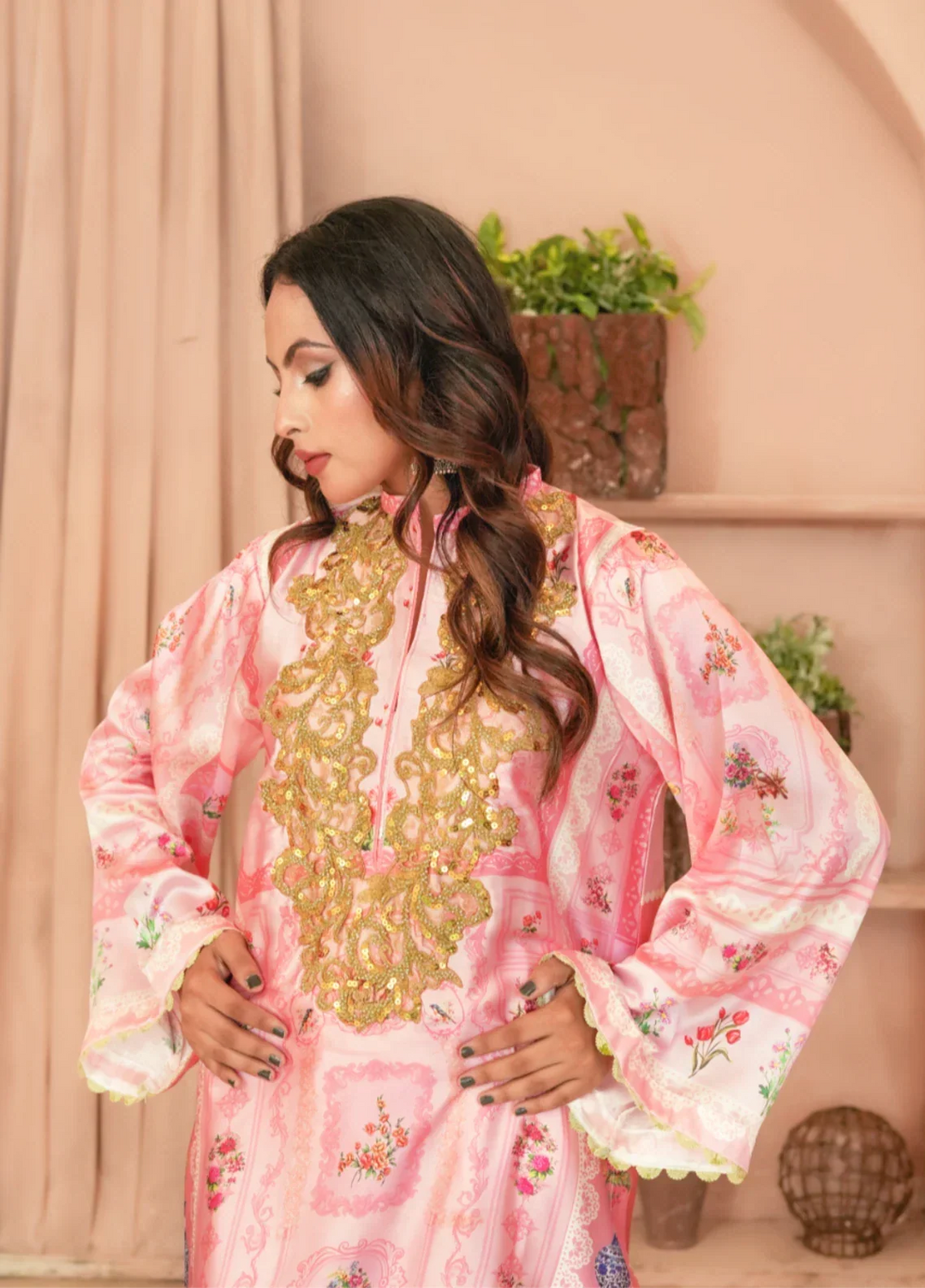 Madiha Gohar Pret Embroidered Malai Silk 2 Piece Suits Blushy Rose - Wedding Collection