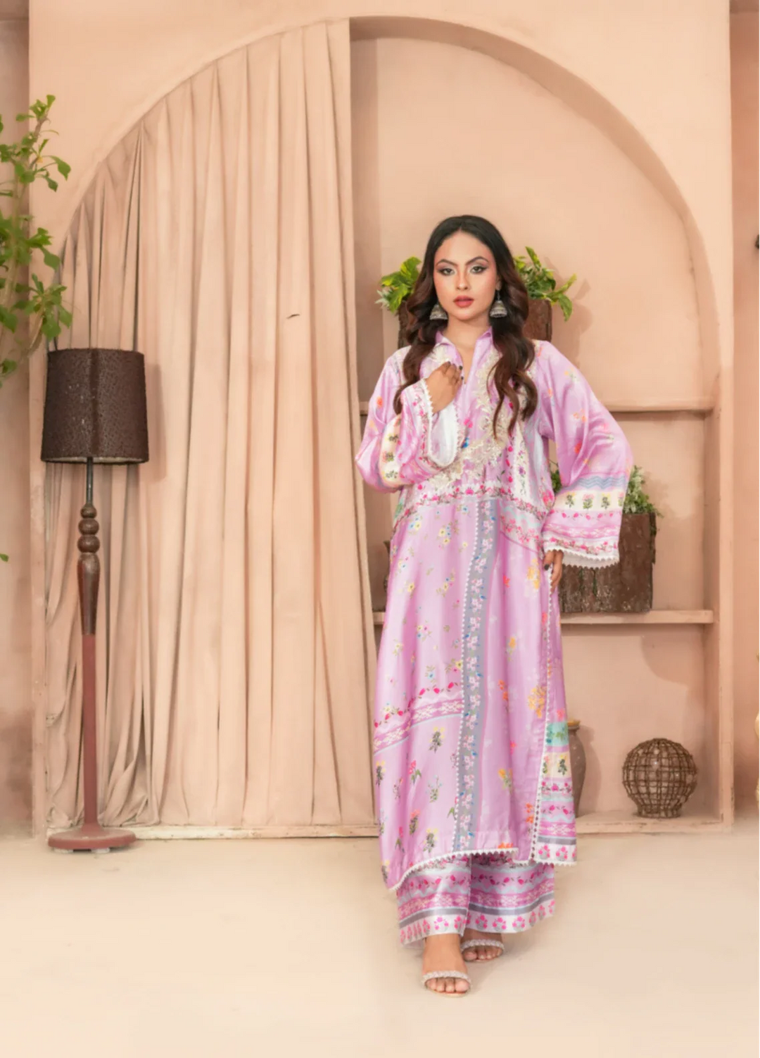 Madiha Gohar Pret Embroidered Malai Silk 2 Piece Suits Lilac Grace - Formals Collection