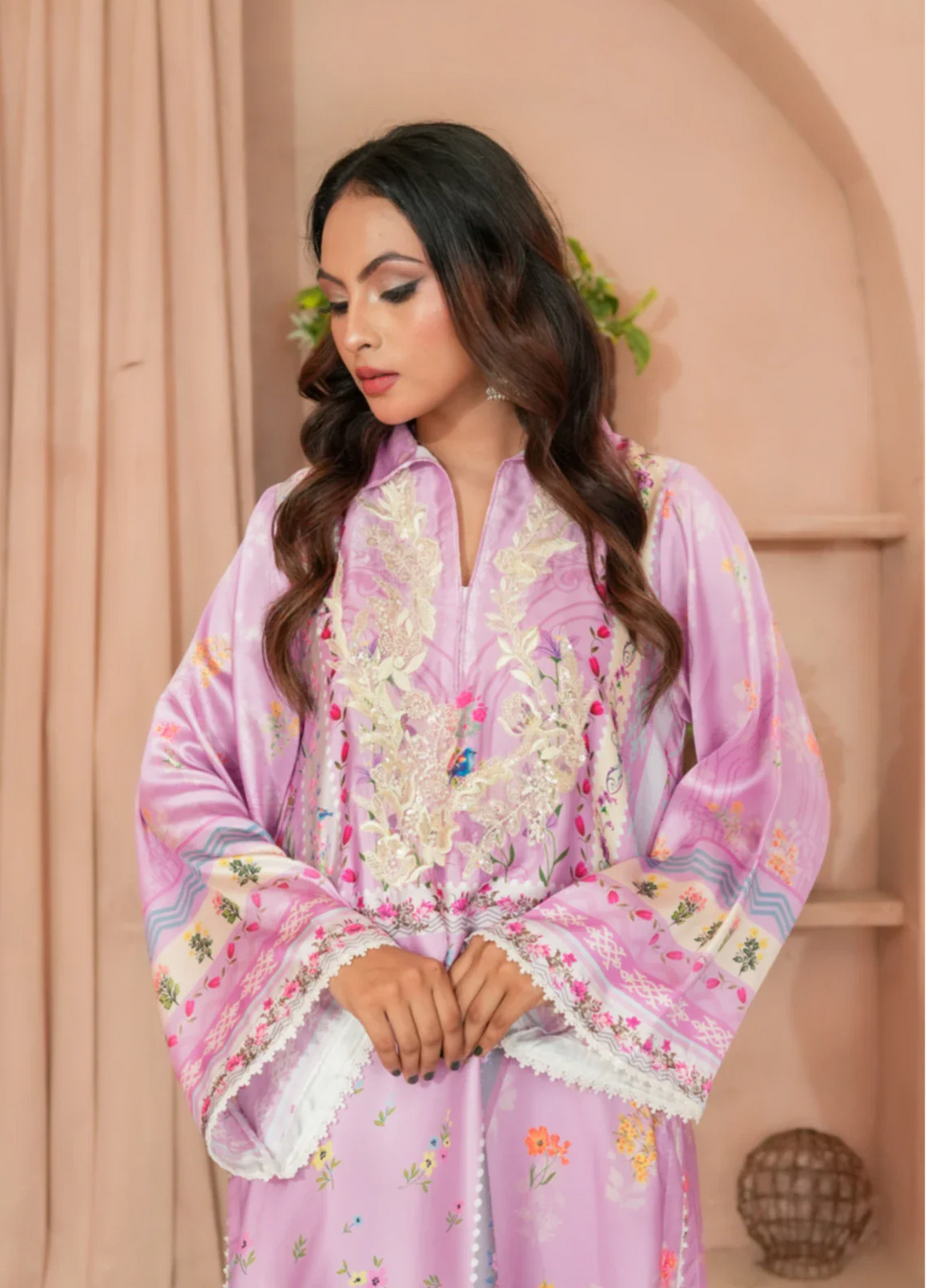 Madiha Gohar Pret Embroidered Malai Silk 2 Piece Suits Lilac Grace - Formals Collection