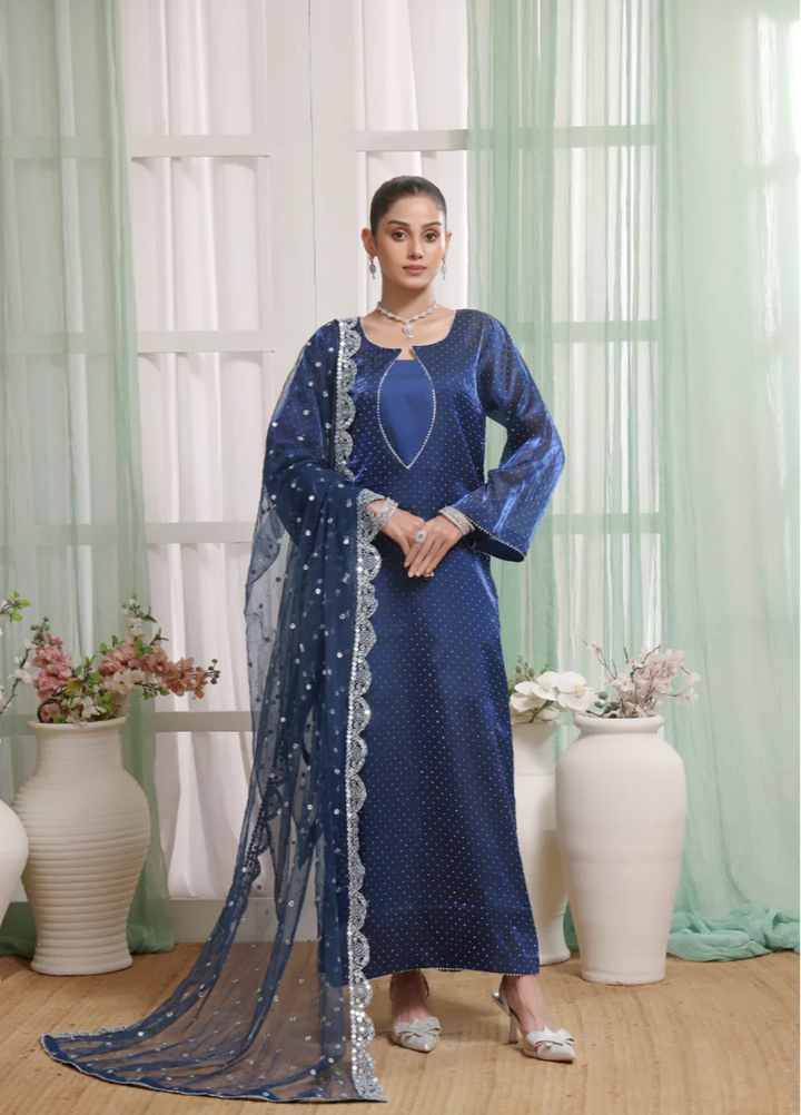 Madiha Gohar Pret Organza Stone work 3 Piece Suits Royal Sapphire - Wedding Collection