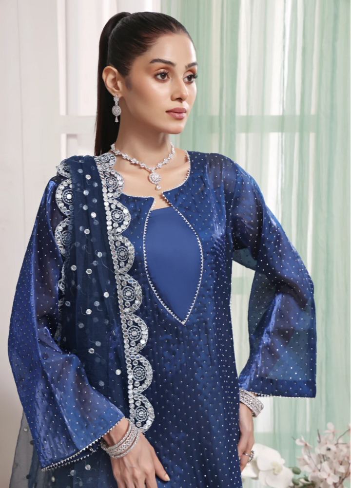 Royal Sapphire - 3pc Silk Organza Stone work suit