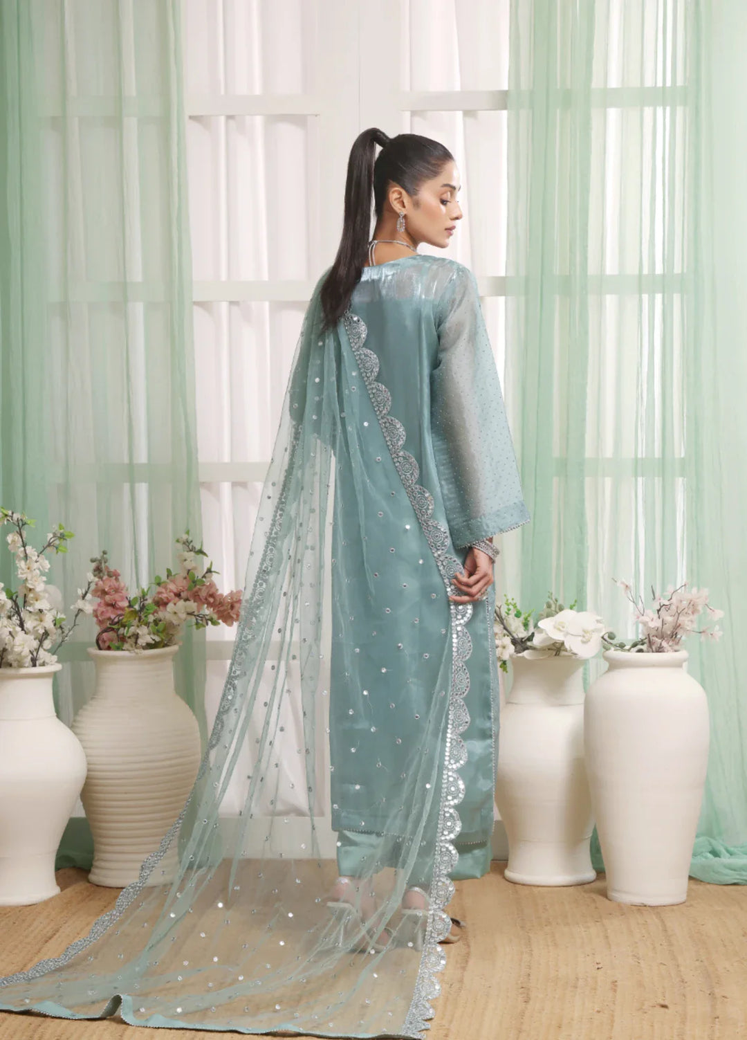 Madiha Gohar Pret Organza Stone work 3 Piece Suits Frosted Azure - Wedding Collection