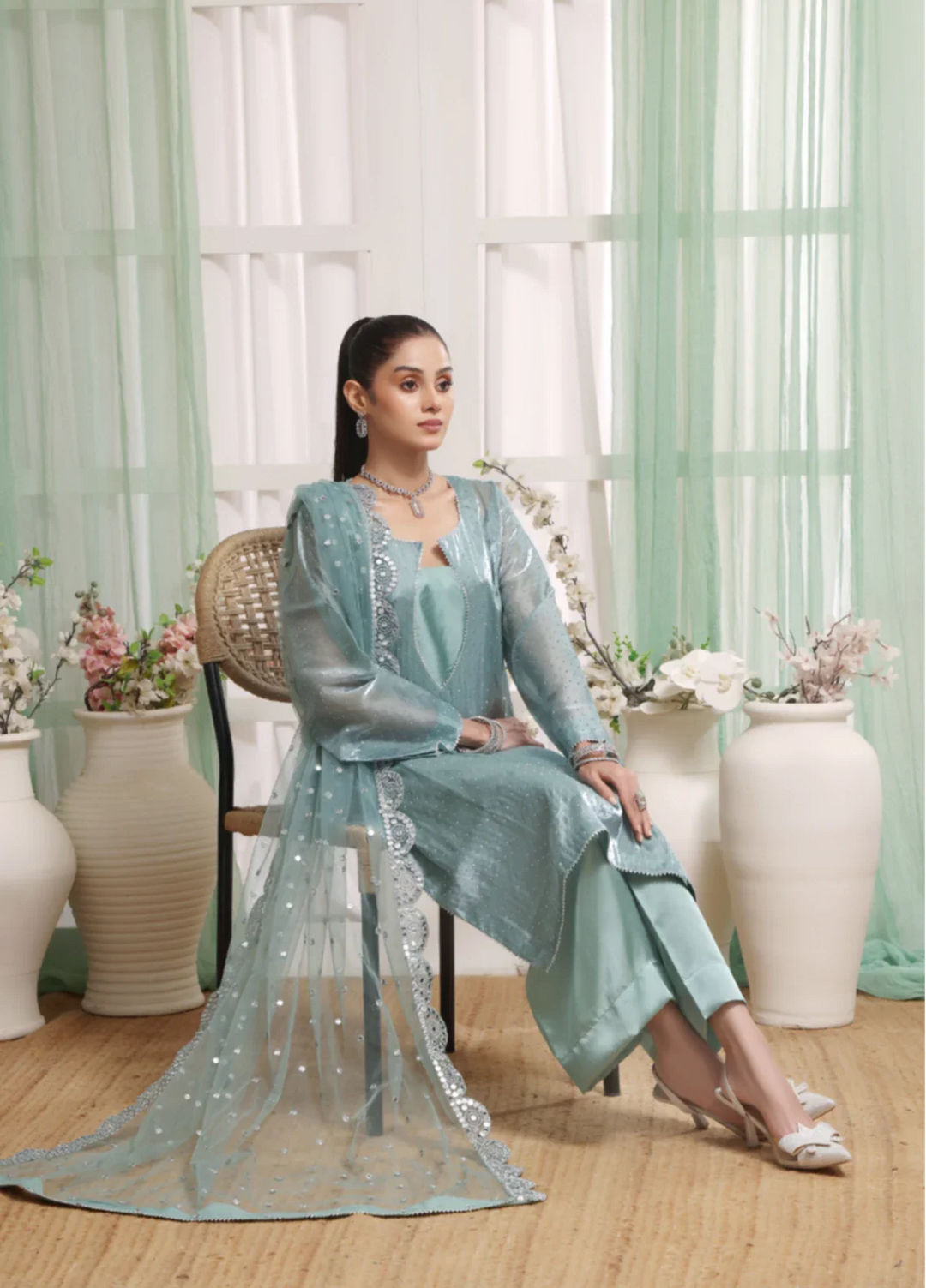 Madiha Gohar Pret Organza Stone work 3 Piece Suits Frosted Azure - Wedding Collection