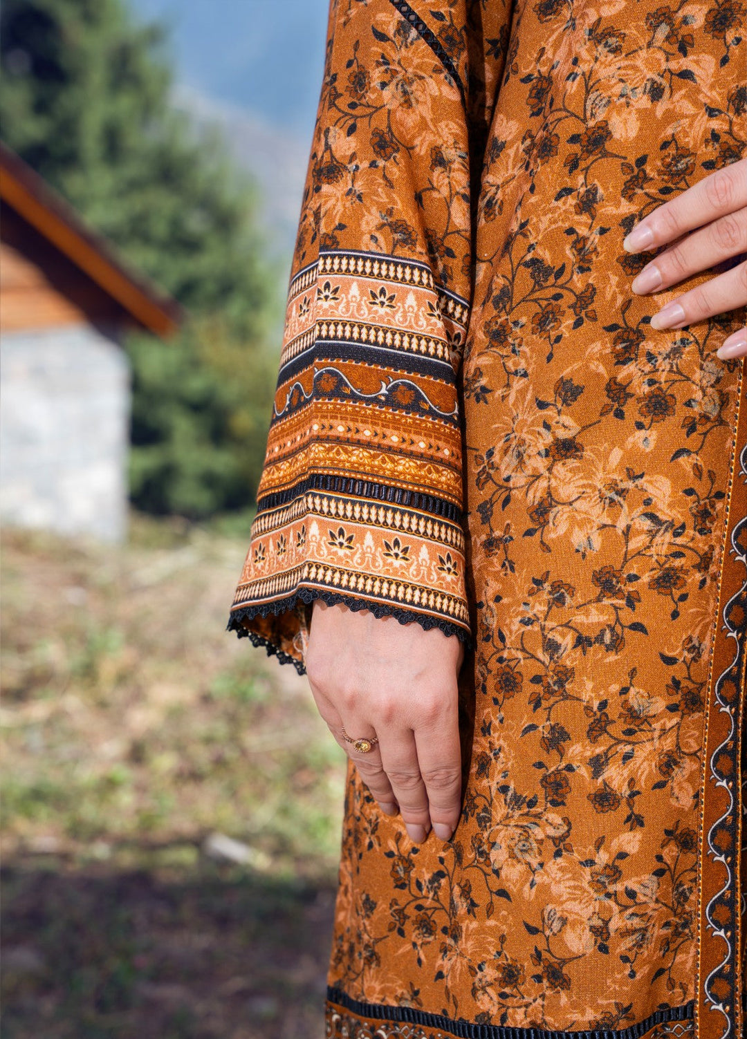 Narmin by Narkins Peach Prints Unstitched 3 Piece NBN25PW Bronze - 3187 - Winter Collection