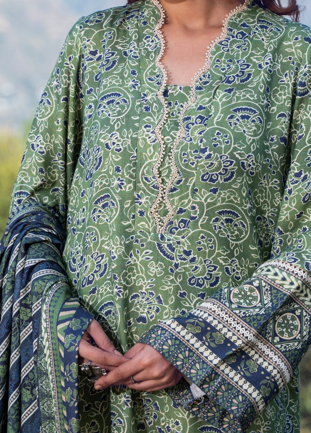 Narmin by Narkins Peach Prints Unstitched 3 Piece NBN25PW Sage - 3185 - Winter Collection