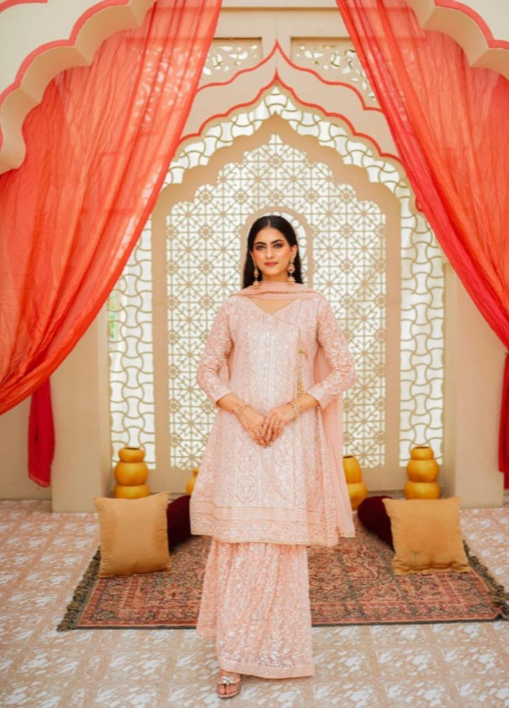 Shadiyan by Al Siyaab Pret 3 Piece Embroidered Chiffon Janaan Peach - Festive Collection