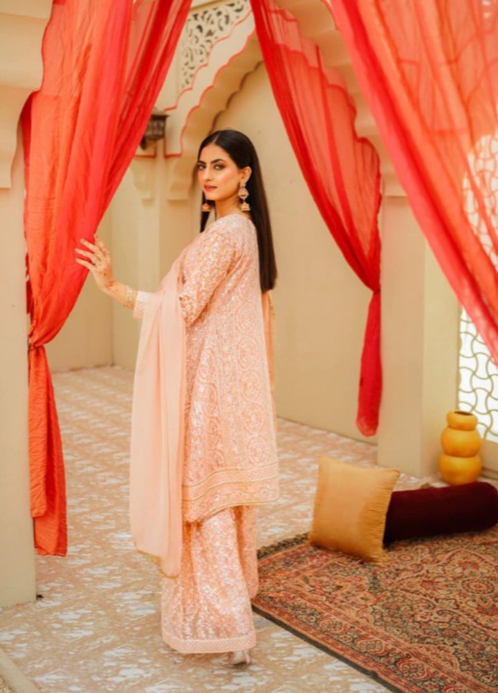 Shadiyan by Al Siyaab Pret 3 Piece Embroidered Chiffon Janaan Peach - Festive Collection