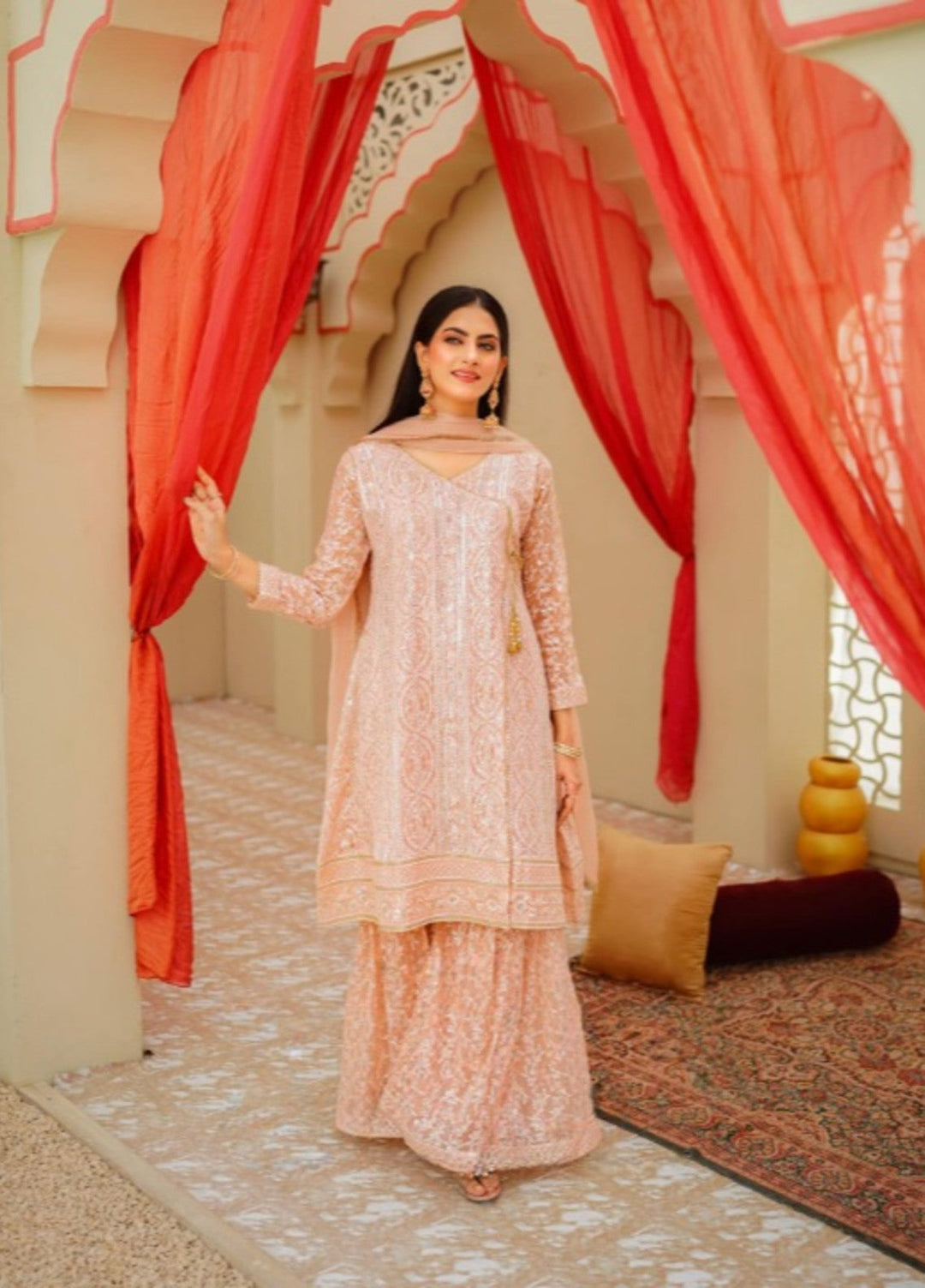 Shadiyan by Al Siyaab Pret 3 Piece Embroidered Chiffon Janaan Peach - Festive Collection