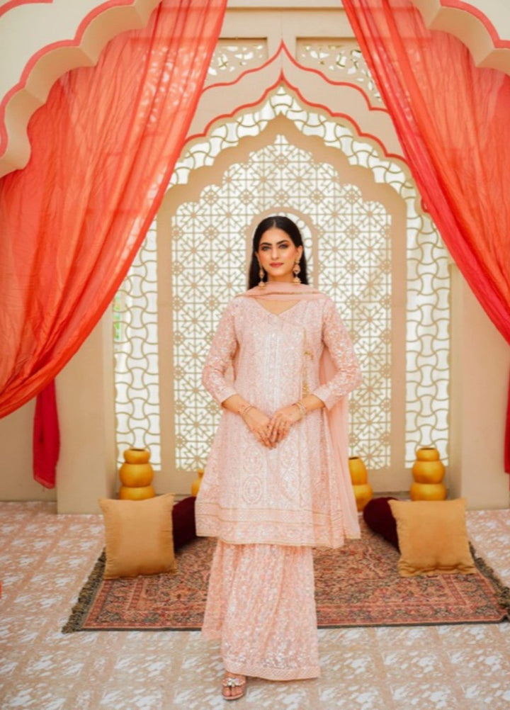 Shadiyan by Al Siyaab Pret 3 Piece Embroidered Chiffon Janaan Peach - Festive Collection