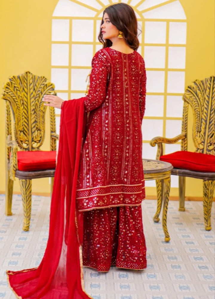 Shadiyan by Al Siyaab Pret 3 Piece Embroidered Chiffon Janaan Maroon - Festive Collection