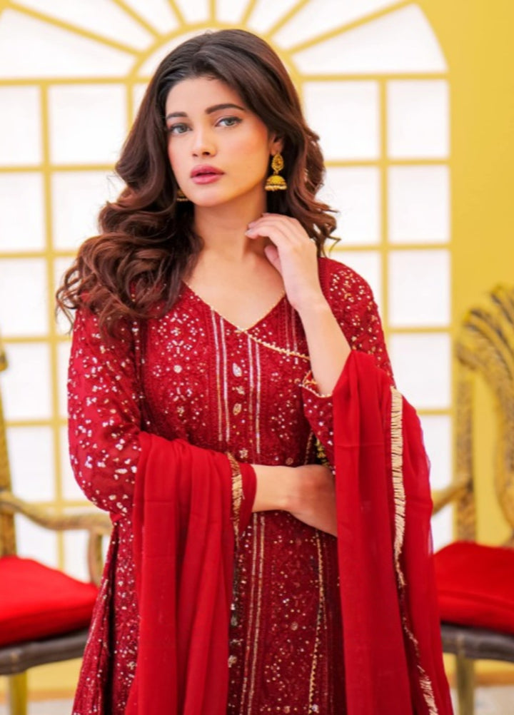 Shadiyan by Al Siyaab Pret 3 Piece Embroidered Chiffon Janaan Maroon - Festive Collection
