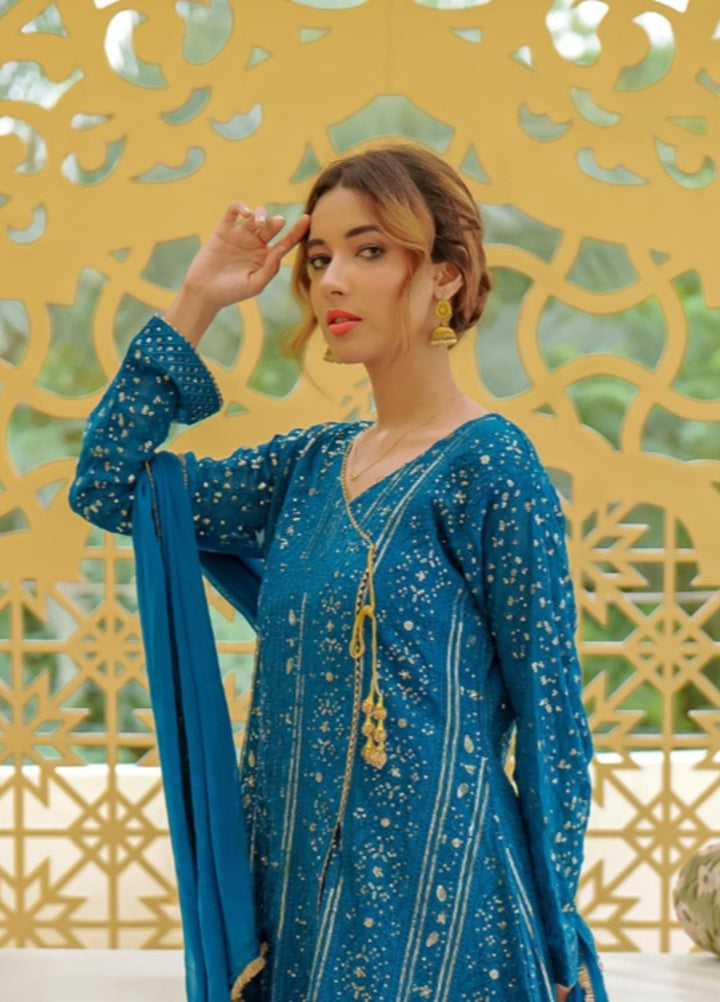 Shadiyan by Al Siyaab Pret 3 Piece Embroidered Chiffon Janaan Blue - Festive Collection