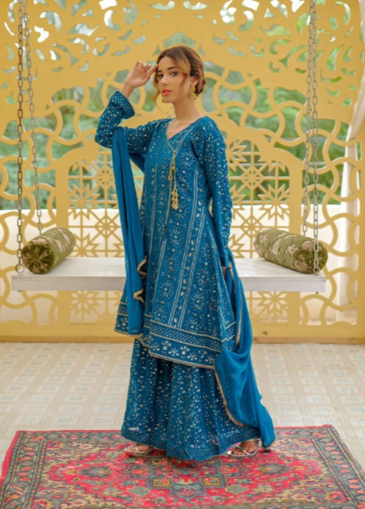 Shadiyan by Al Siyaab Pret 3 Piece Embroidered Chiffon Janaan Blue - Festive Collection