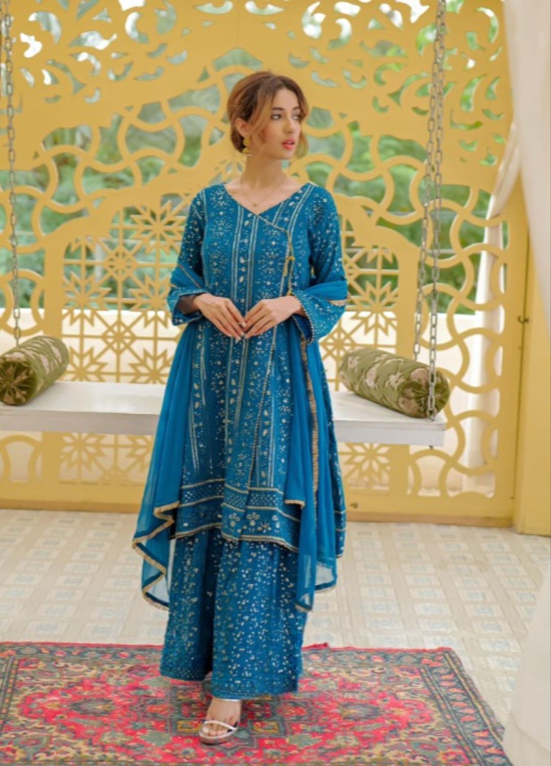 Shadiyan by Al Siyaab Pret 3 Piece Embroidered Chiffon Janaan Blue - Festive Collection