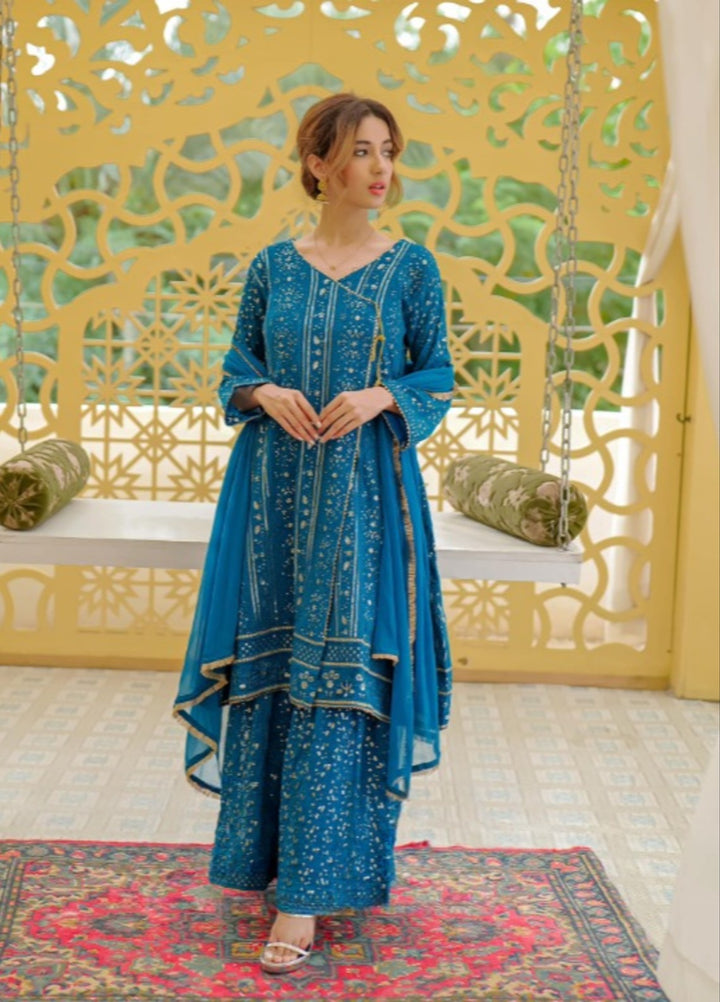 Shadiyan by Al Siyaab Pret 3 Piece Embroidered Chiffon Janaan Blue - Festive Collection