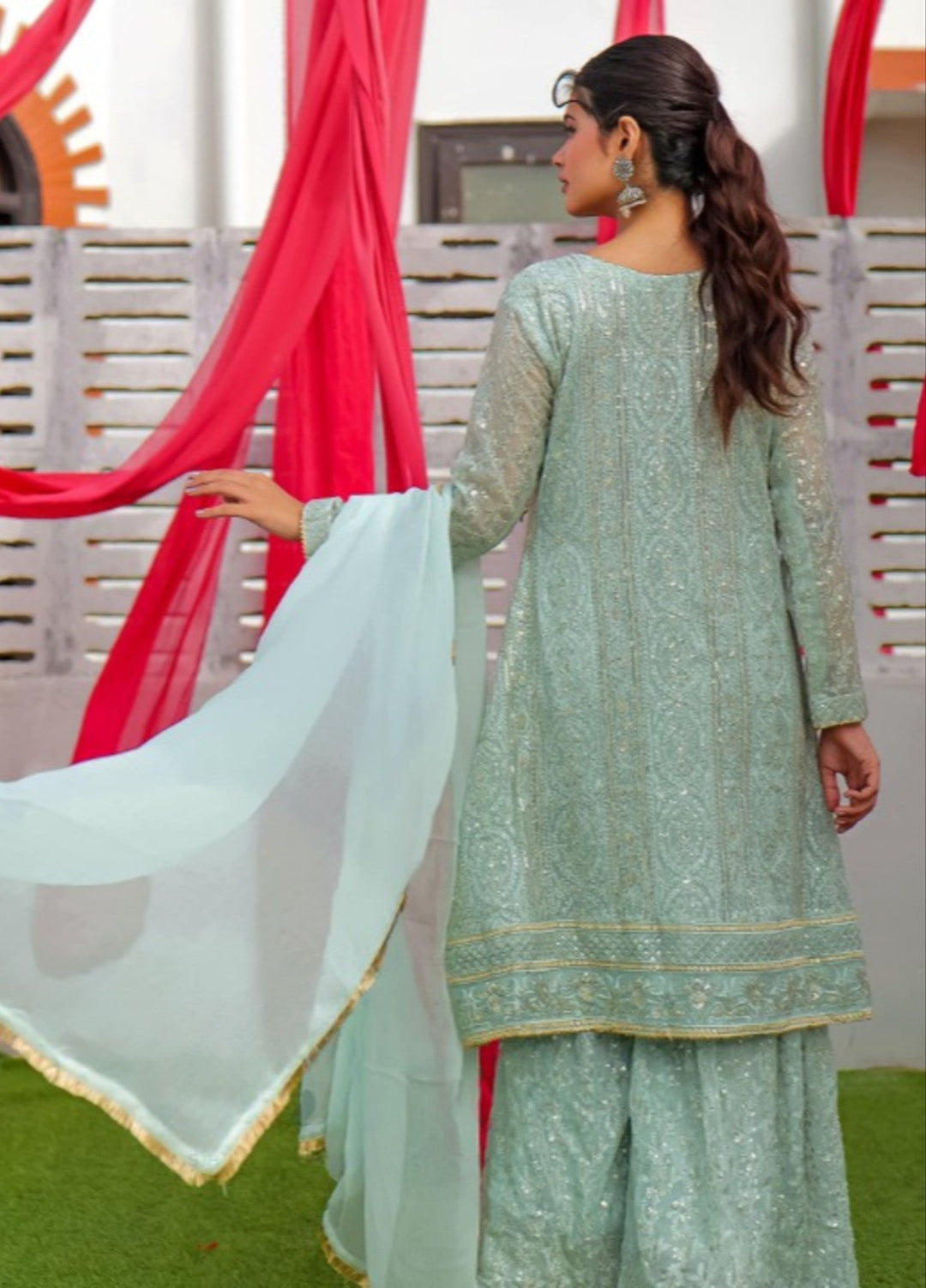 Shadiyan by Al Siyaab Pret 3 Piece Embroidered Chiffon Janaan Mint Green - Festive Collection