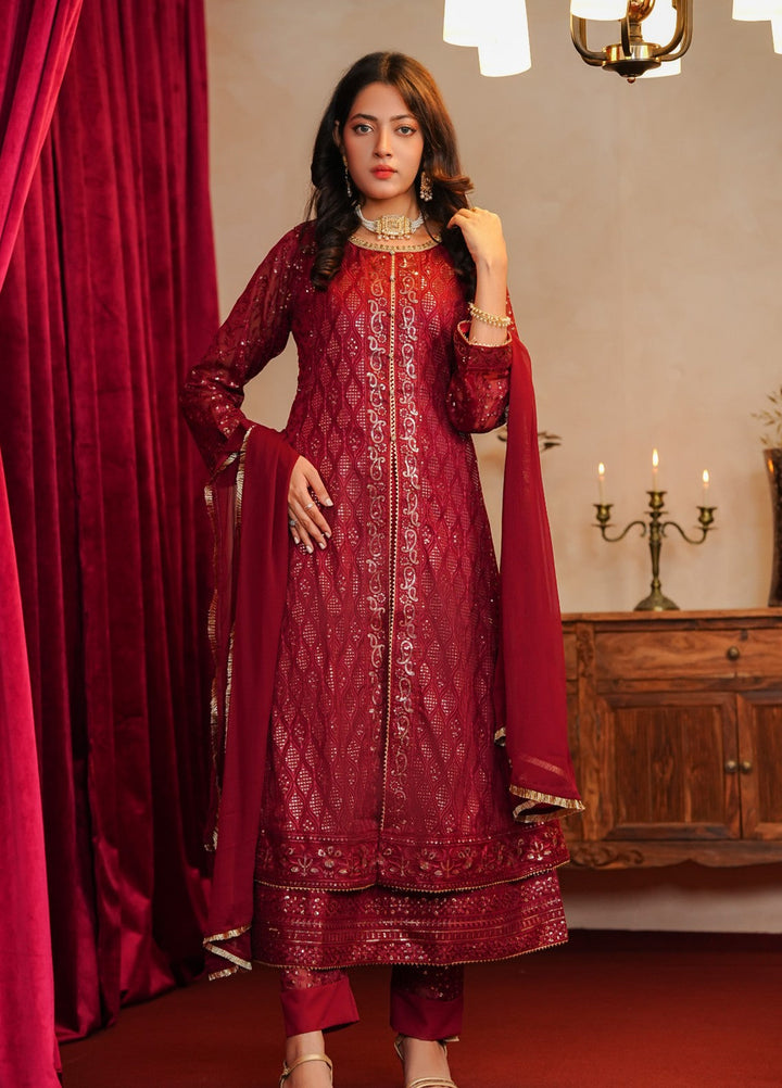 Shadiyan by Al Siyaab Pret 3 Piece Embroidered Chiffon Sana Maroon - Festive Collection