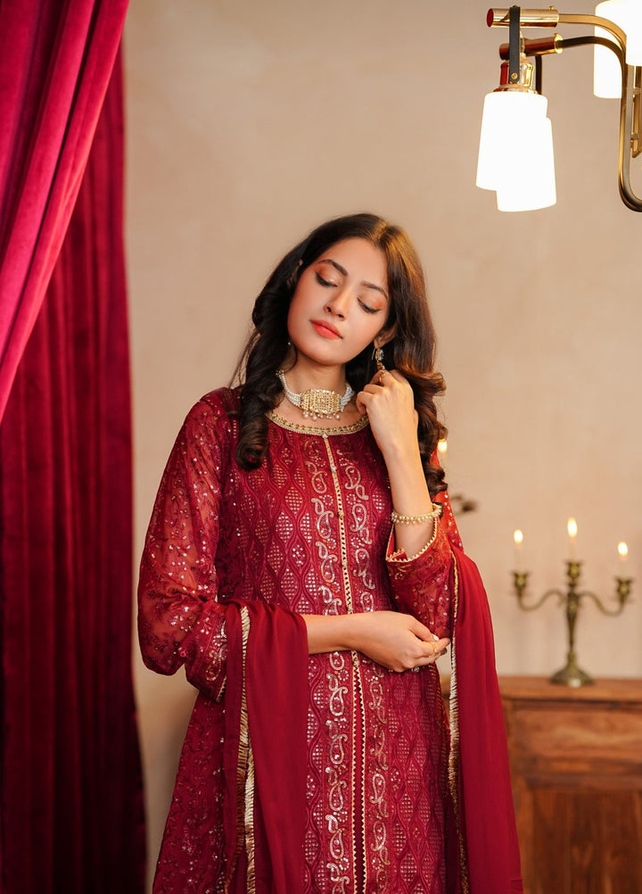 Shadiyan by Al Siyaab Pret 3 Piece Embroidered Chiffon Sana Maroon - Festive Collection