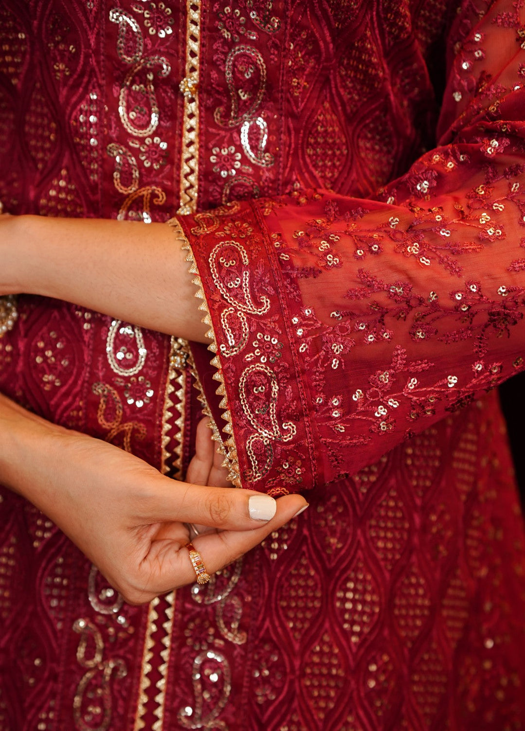 Shadiyan by Al Siyaab Pret 3 Piece Embroidered Chiffon Sana Maroon - Festive Collection