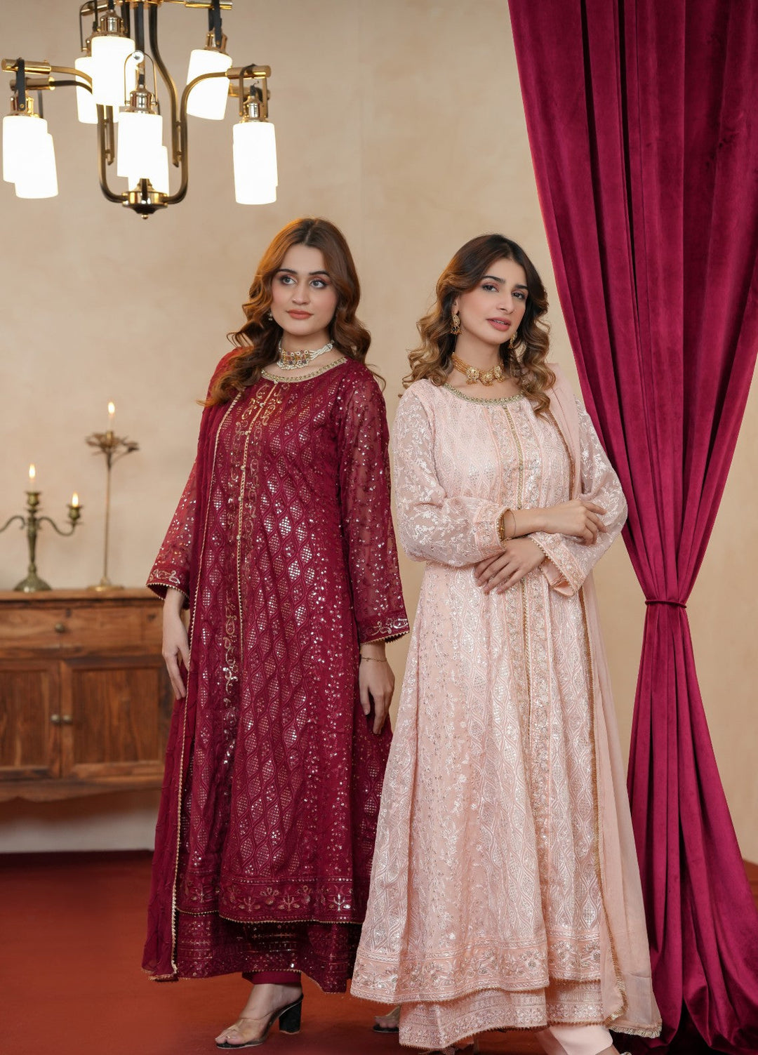 Shadiyan by Al Siyaab Pret 3 Piece Embroidered Chiffon Sana Maroon - Festive Collection