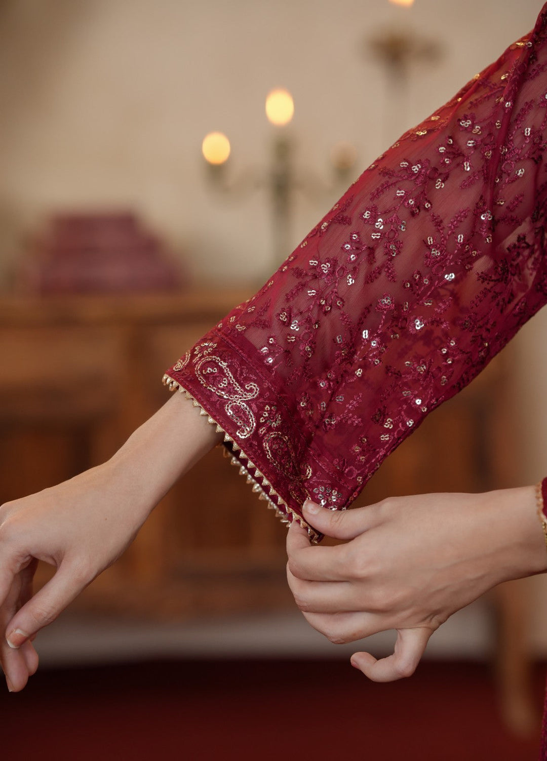 Shadiyan by Al Siyaab Pret 3 Piece Embroidered Chiffon Sana Maroon - Festive Collection