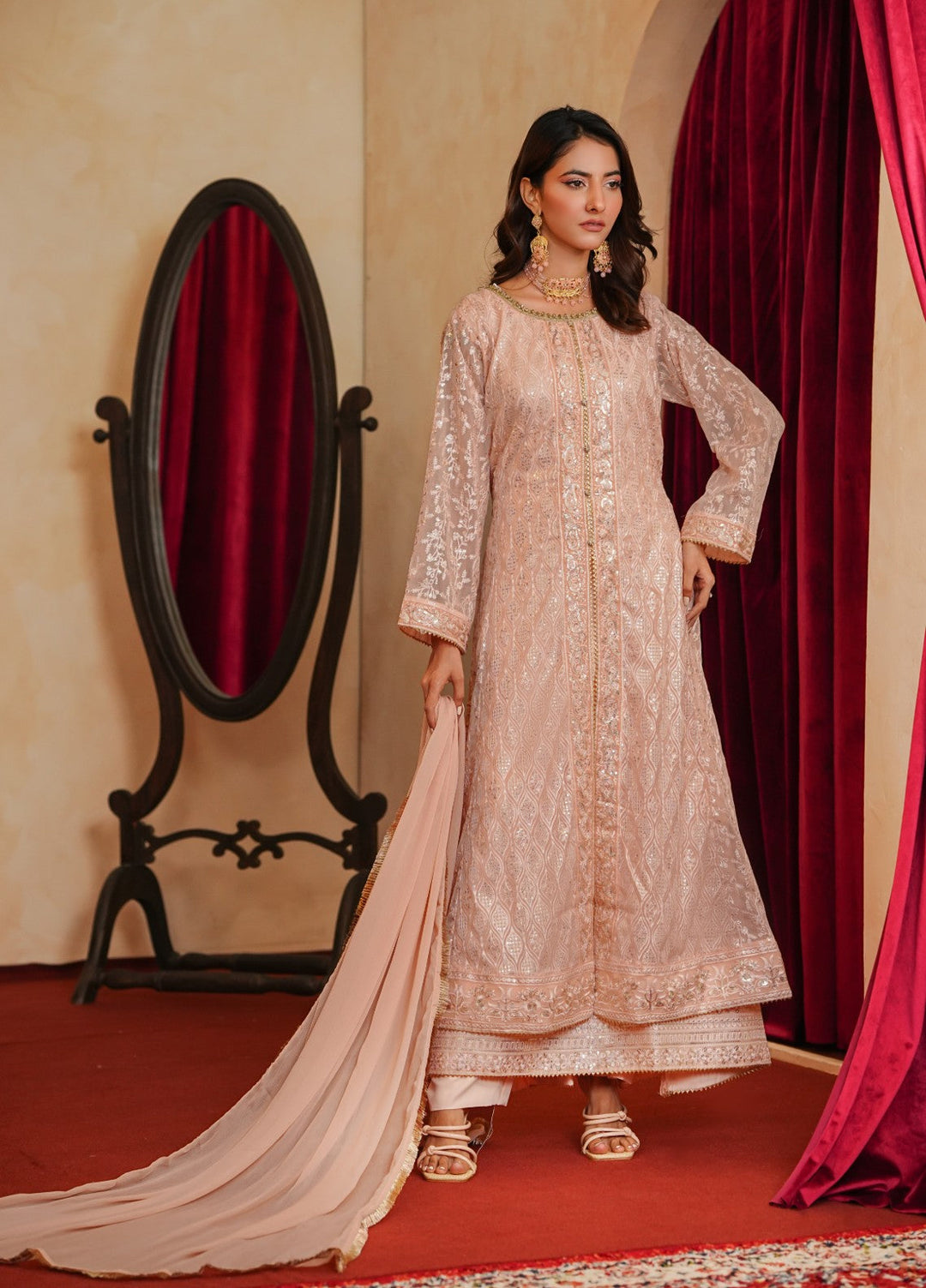 Shadiyan by Al Siyaab Pret 3 Piece Embroidered Chiffon Sana Peach - Festive Collection