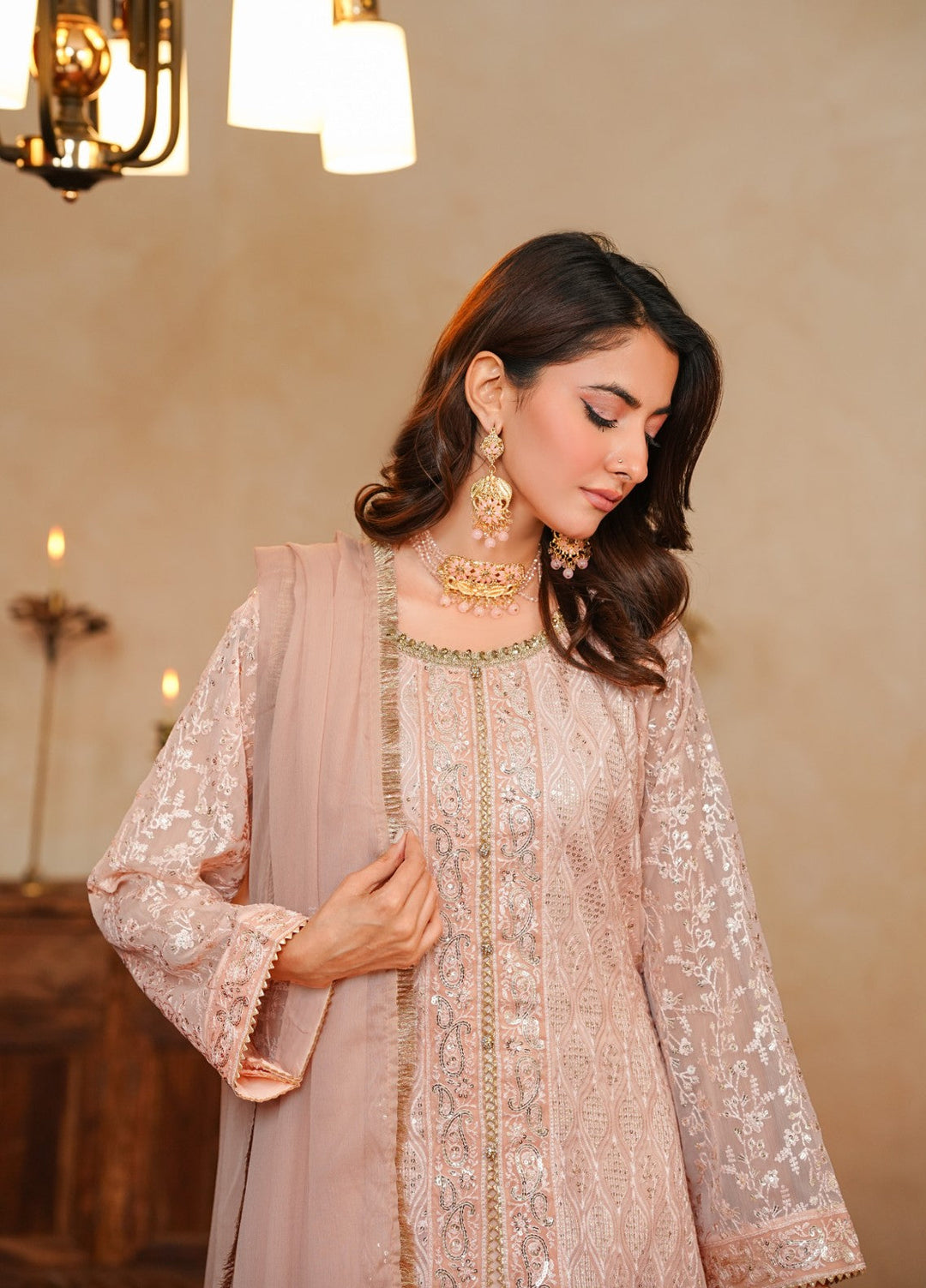 Shadiyan by Al Siyaab Pret 3 Piece Embroidered Chiffon Sana Peach - Festive Collection