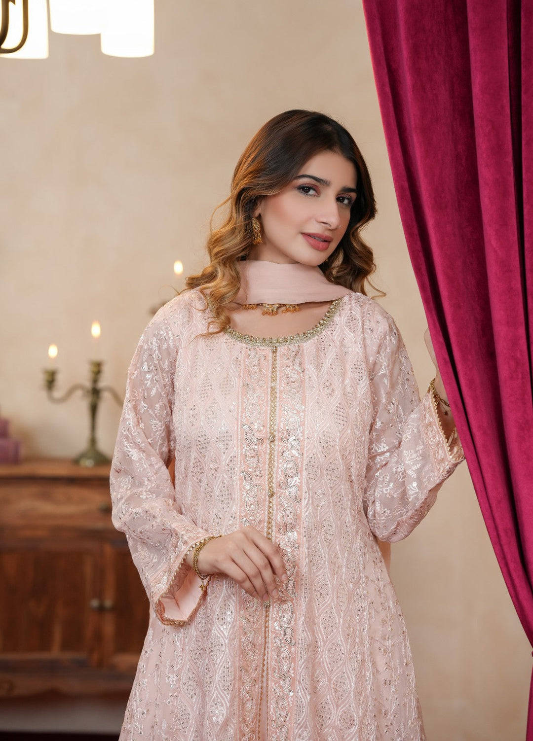 Shadiyan by Al Siyaab Pret 3 Piece Embroidered Chiffon Sana Peach - Festive Collection