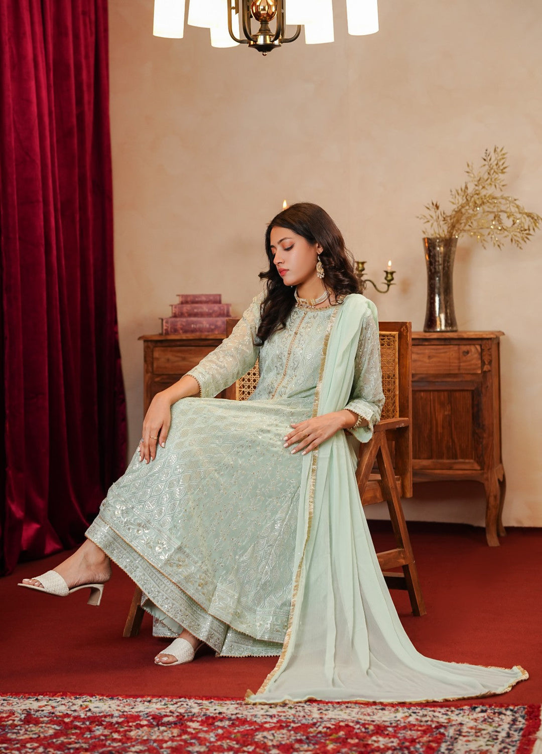 Shadiyan by Al Siyaab Pret 3 Piece Embroidered Chiffon Sana Mint Green - Festive Collection
