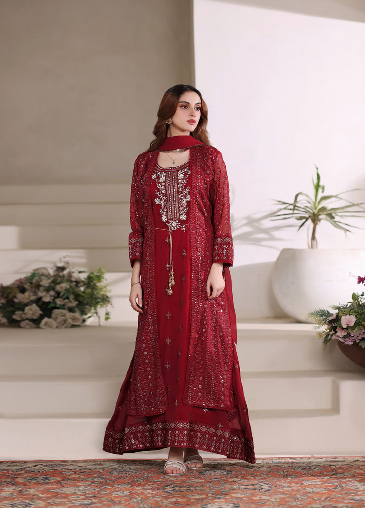 Shadiyan by Al Siyaab Pret 4 Piece Embroidered Chiffon Sahiba Maroon - Festive Collection