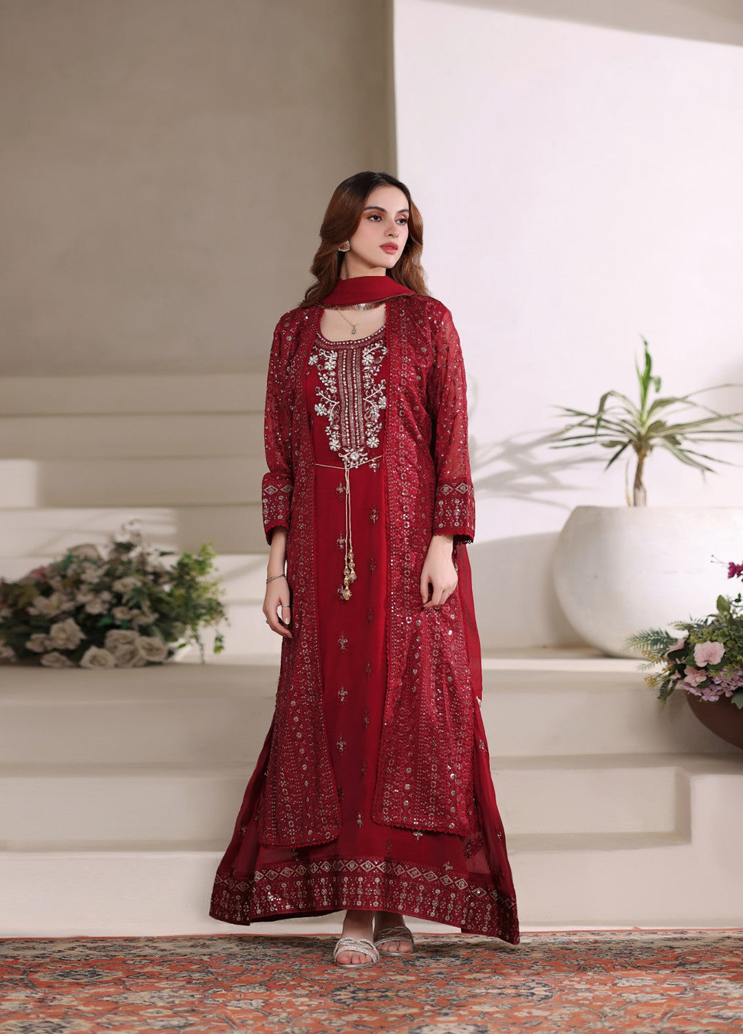Shadiyan by Al Siyaab Pret 4 Piece Embroidered Chiffon Sahiba Maroon - Festive Collection