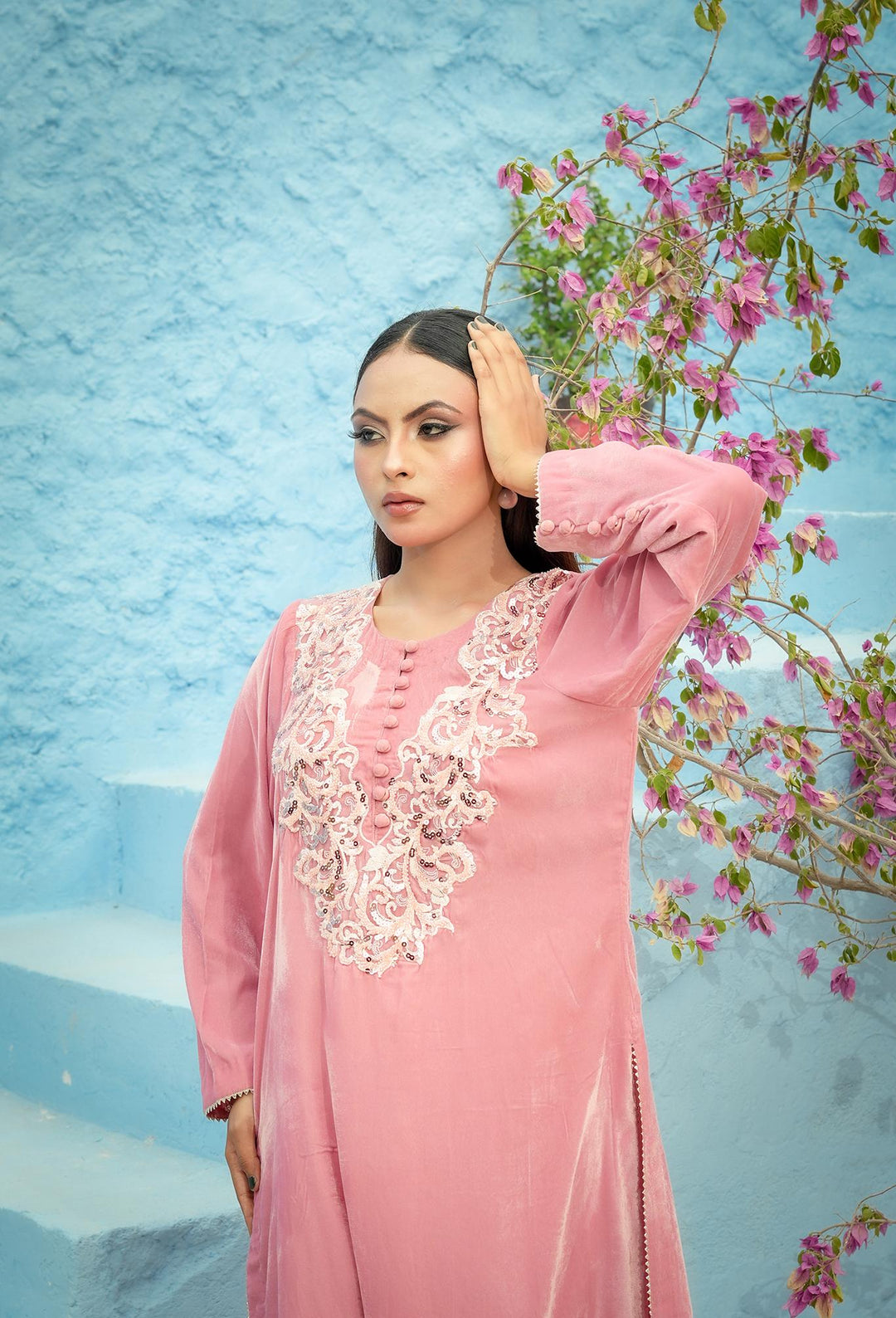 Noor e Mehal by Madiha Gohar Pret Luxury Embriodered 2 Piece Velvet Suit Noor e Gulabi - Formals Collection