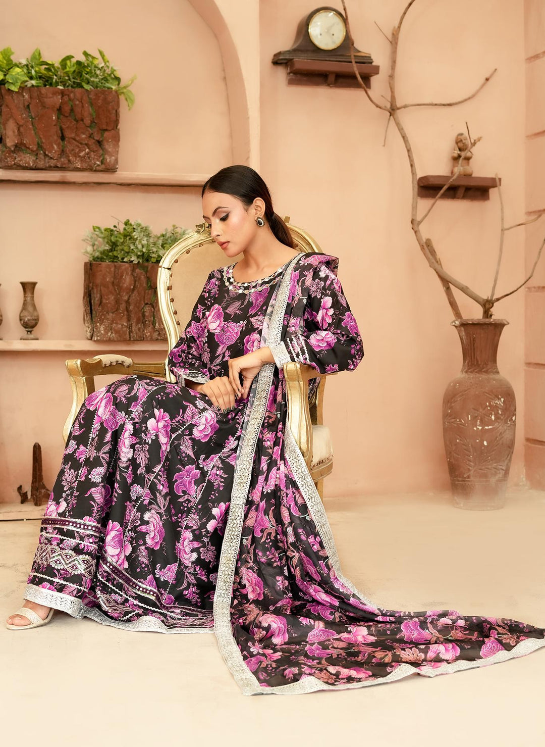 Noor e Mehal by Madiha Gohar Pret Embriodered Preimum 3 Piece Swiss Kalidar Pishwas Noor-e-Gulzar - Festive Collection