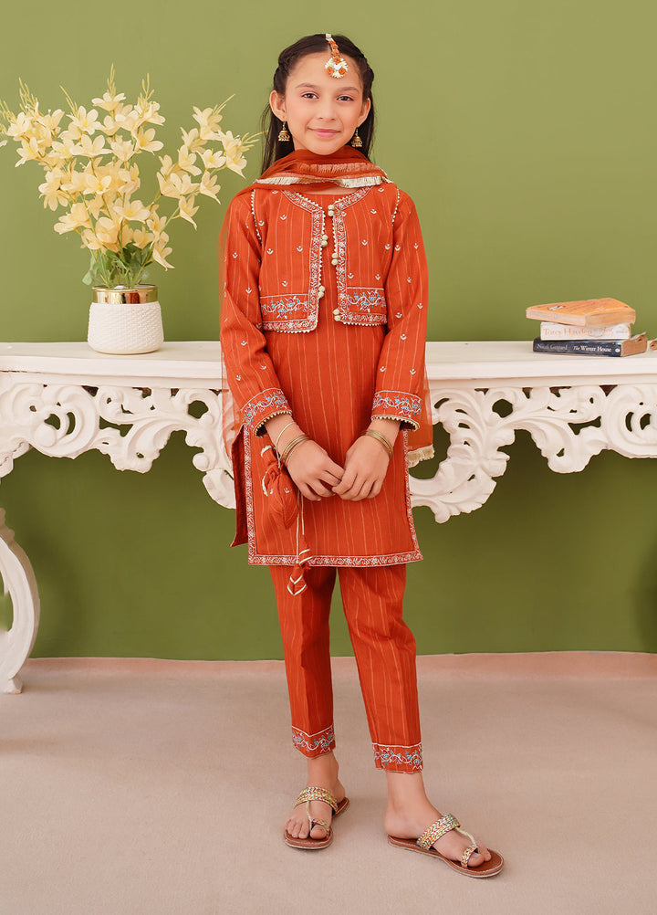Modest Girl Pret Girls 3 Piece Khaddar Embroidered Brown Suit - Winter Collection