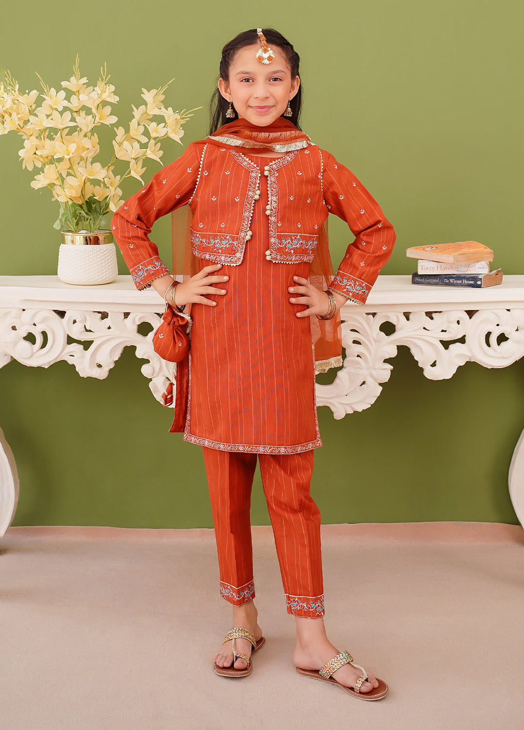 Modest Girl Pret Girls 3 Piece Khaddar Embroidered Brown Suit - Winter Collection
