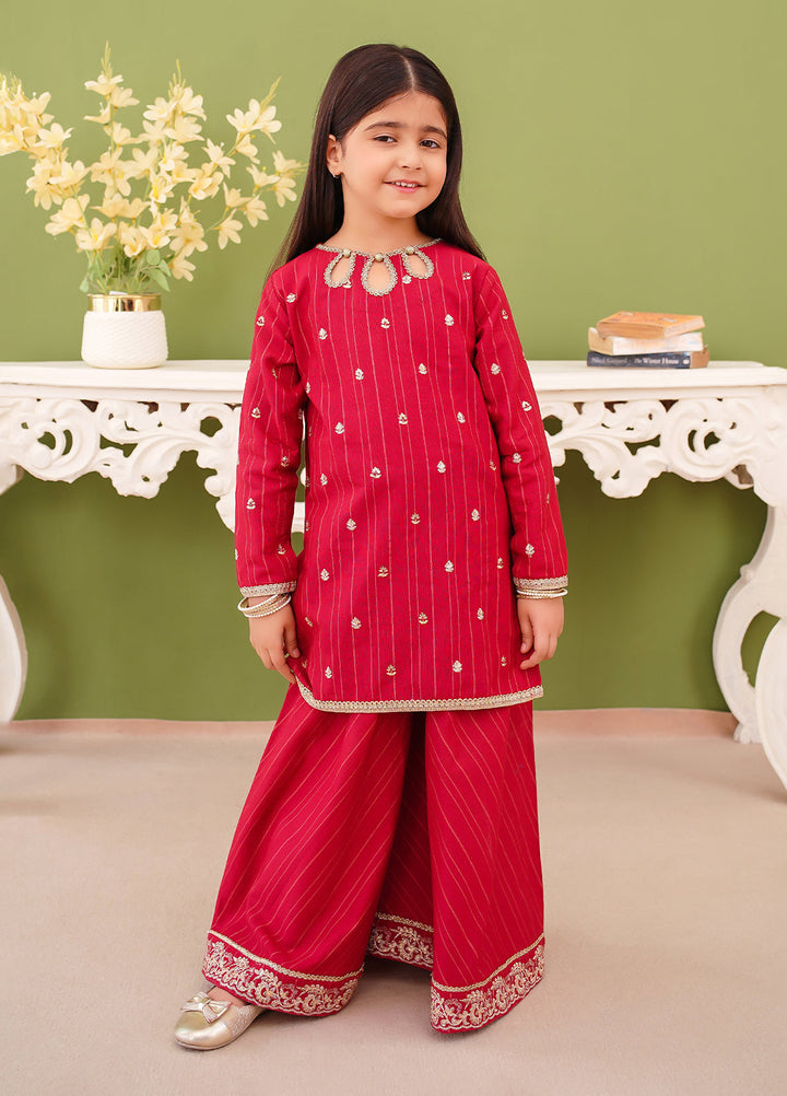 Modest Girl Pret Girls 3 Piece Khaddar Embroidered Pink Suit - Winter Collection