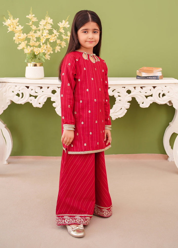 Modest Girl Pret Girls 3 Piece Khaddar Embroidered Pink Suit - Winter Collection