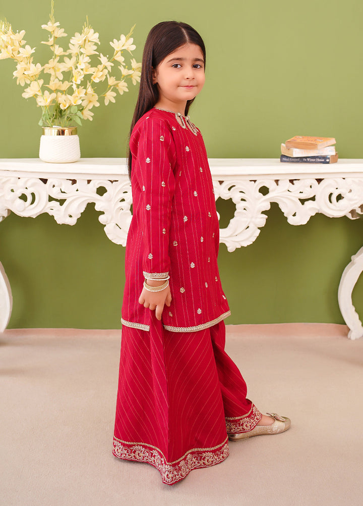 Modest Girl Pret Girls 3 Piece Khaddar Embroidered Pink Suit - Winter Collection