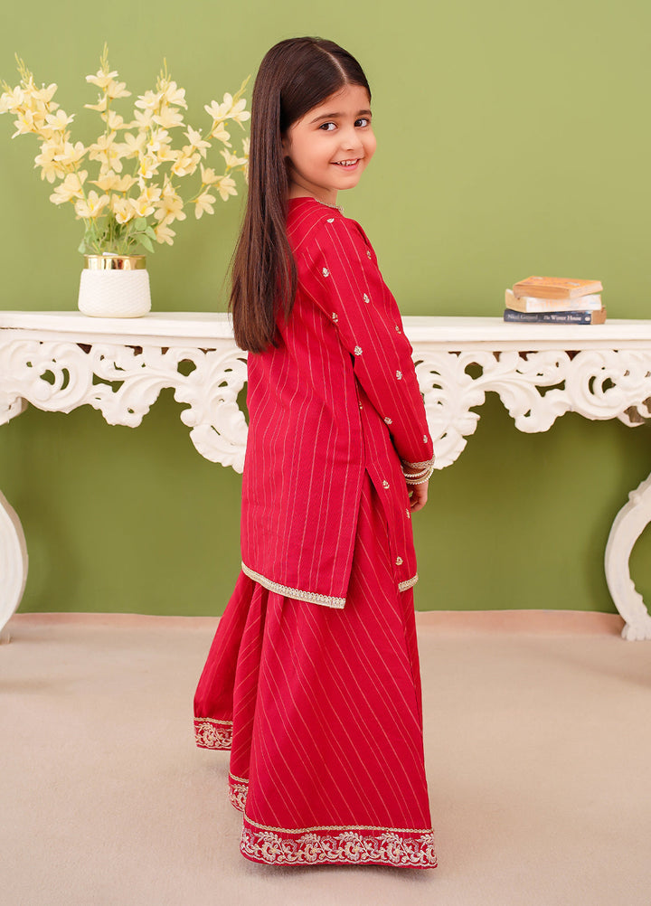 Modest Girl Pret Girls 3 Piece Khaddar Embroidered Pink Suit - Winter Collection